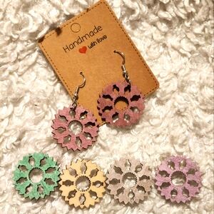 Hand Crafted wooden circular filigree earrings